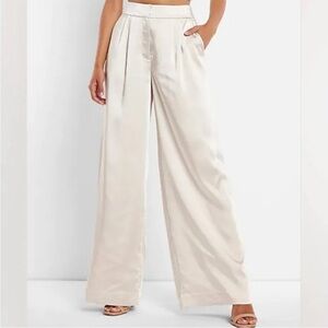 Express High Rise Cream Satin Wide Leg Trousers